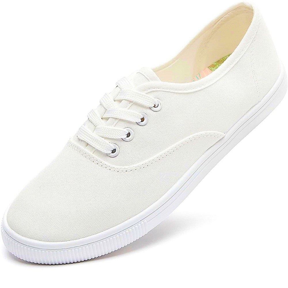 NEW Women's Canvas Shoes~White Tennis Shoes Casual Slip on Shoes Low Top Sneaker